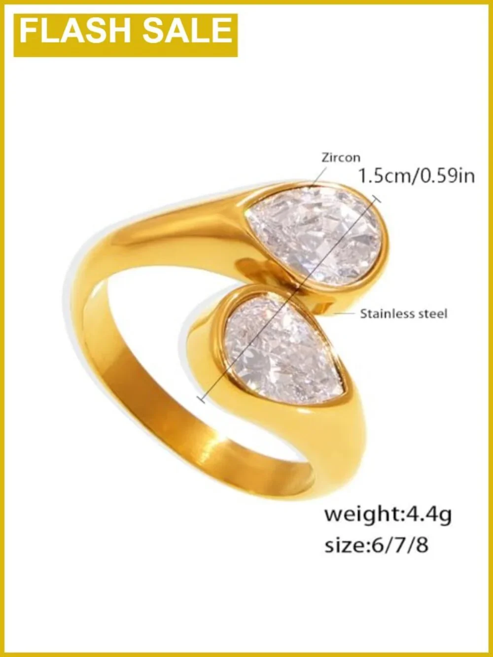Cubic Zirconia Waterdrop Wrap Ring Adjustable Stacking Statement Ring